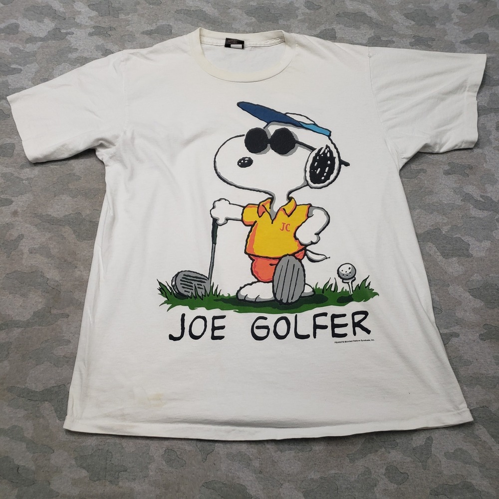 Vintage Changes Joe Golfer Snoopy Shirt Mens XL White Short Sleeve